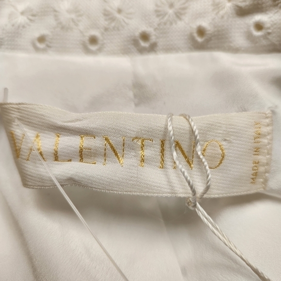 VALENTINO White Blazer Jacket Eyelet Cotton Viscose Long Sleeve Lined Size 6 - Picture 14 of 17